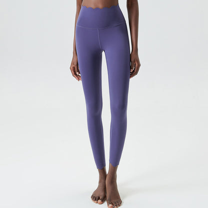 Leggings de yoga ajustados de cintura alta y secado rápido con pegamento líquido y ondas pequeñas de color sólido para mujer