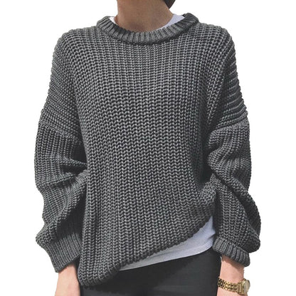 Suéter de punto con cuello redondo, básico, informal, de color liso, para mujer