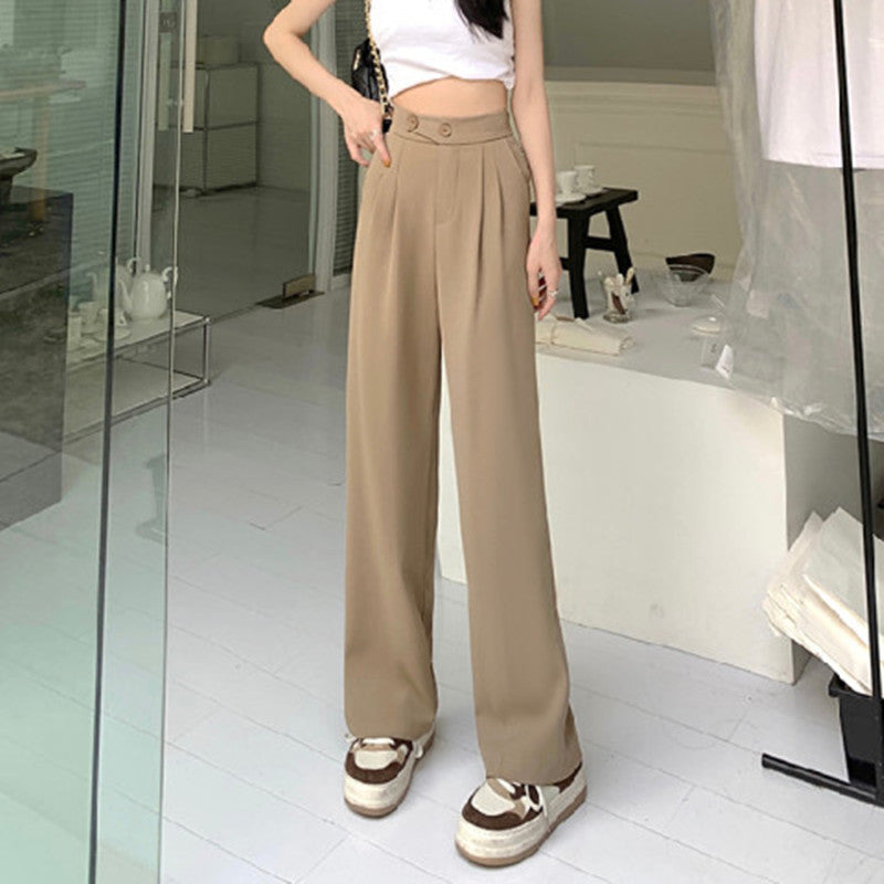 Pantalones casuales de cintura alta con pierna ancha y holgados para mujer