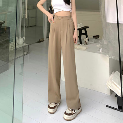 Pantalones casuales de cintura alta con pierna ancha y holgados para mujer