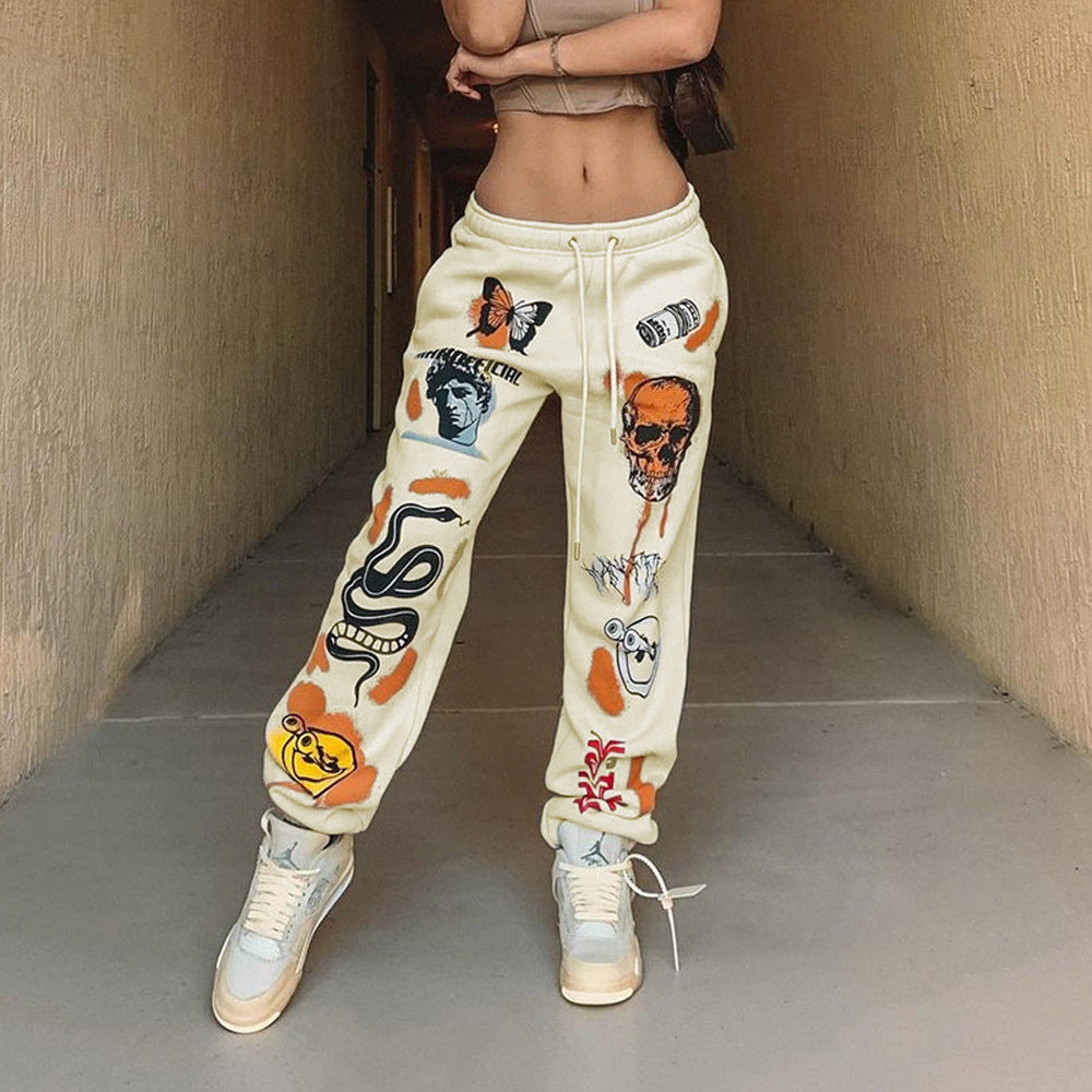 Women Fashion Casual Halloween Printing Brushed Jogger Pants