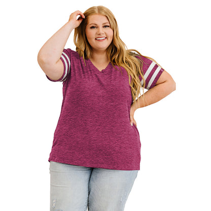 Camiseta informal de manga corta con cuello en V y talla grande para mujer para verano