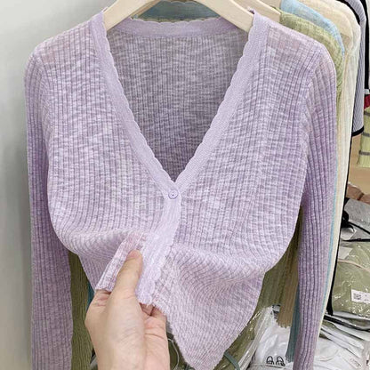 Cárdigan informal de punto de color liso para mujer, top de manga larga