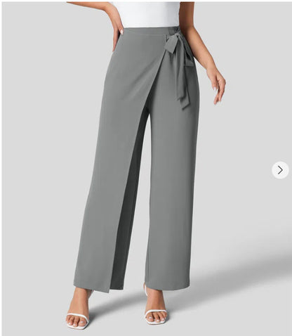Women Fashion Casual Solid Color Loose Lace-Up Pants