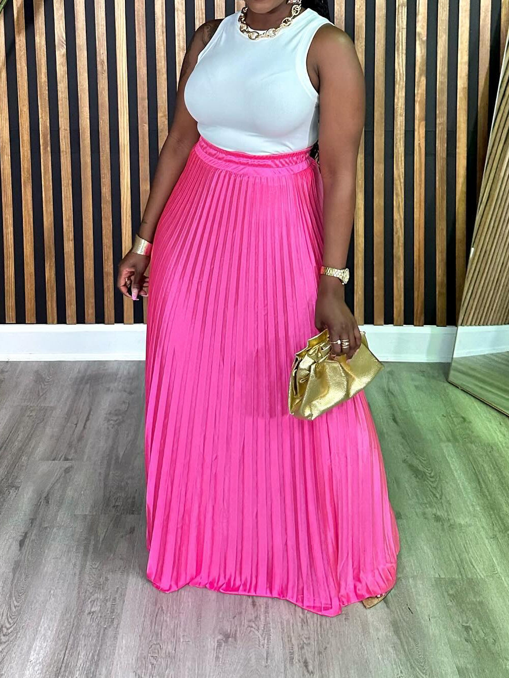 Women Fashion Casual Loose Plus Size Pleated Skirt