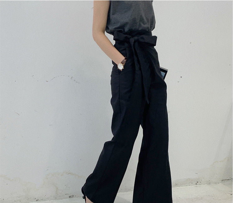 Women Fashion Casual Solid Color Loose High-Waist Pants