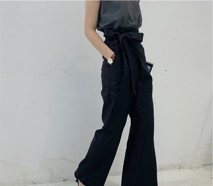 Women Fashion Casual Solid Color Loose High-Waist Pants
