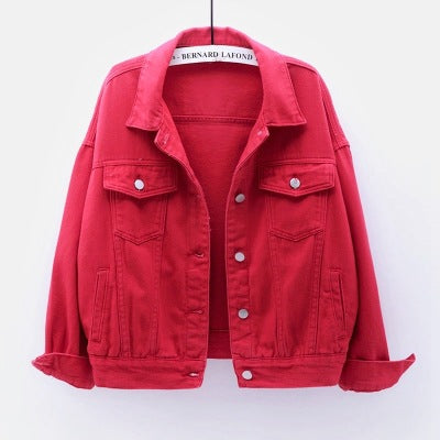 Spring Women Casual Edgy Solid Color Loose Long-sleeved Single-breasted Denim Jacket