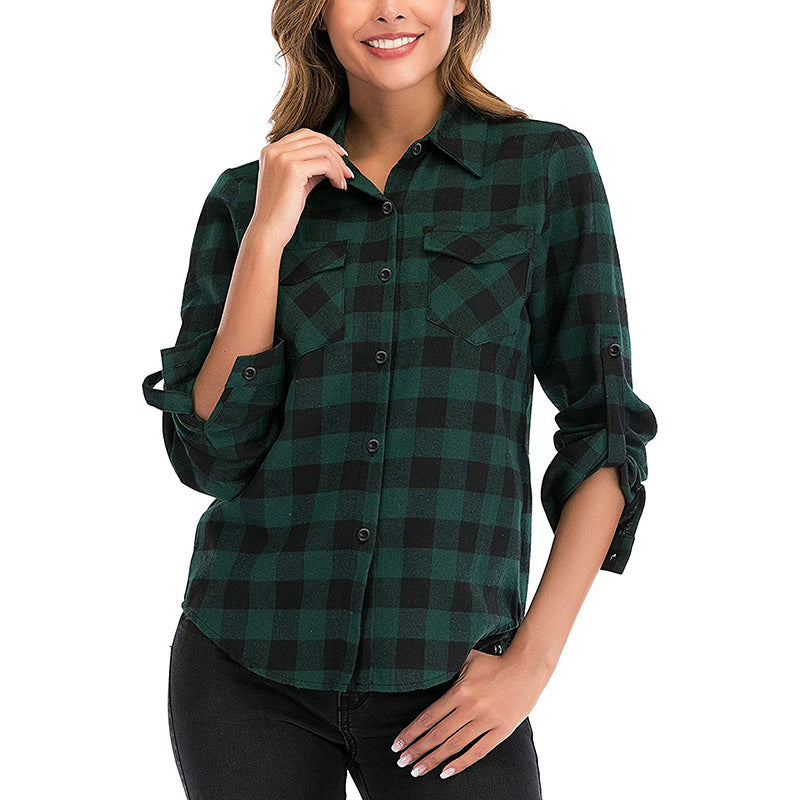 Camisa informal de manga larga a cuadros para mujer, estilo universitario, estilo Lel