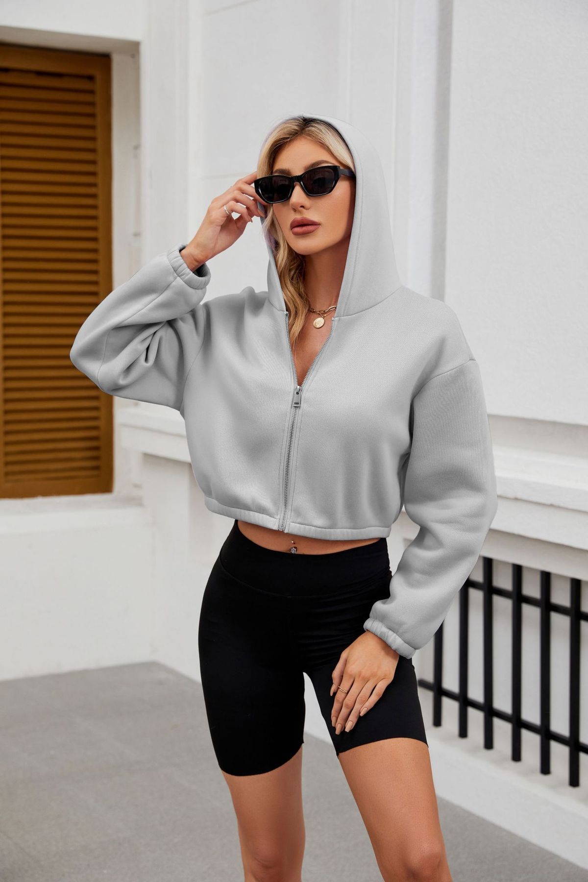 Autumn Winter Women Casual Solid Color Long Sleeve Zipper Hoodie