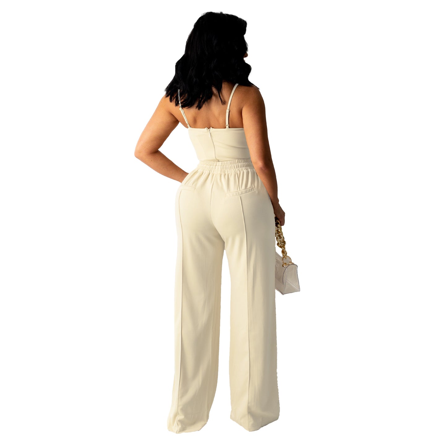 Conjunto de camiseta y pantalón recto de verano para mujer, informal, de color liso