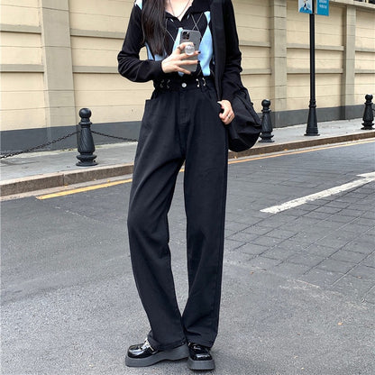 Vaqueros rectos de cintura alta informales a la moda para mujer