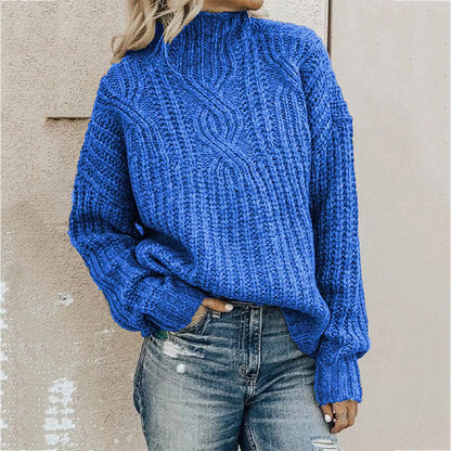 Winter Women Solid Color Turtleneck Long Sleeve Knit Loose Casual Sweater