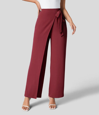 Women Fashion Casual Solid Color Lace-Up Wide Leg Pants