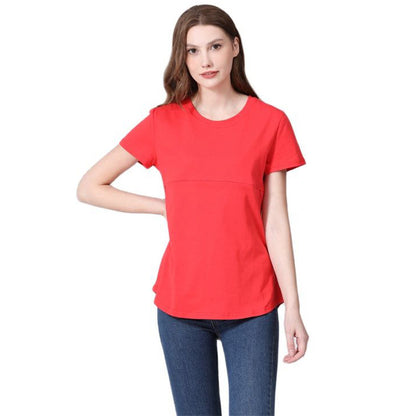Camiseta informal de algodón de manga corta con cremallera para mujer embarazada y lactante