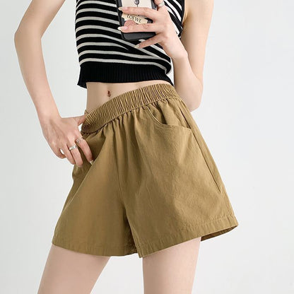 Women Fashion Casual Solid Color Cotton Pockets Sports Shorts