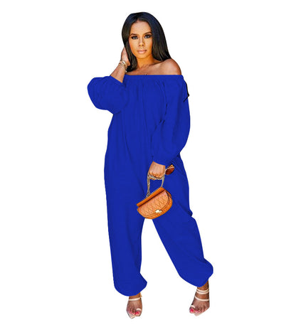 Women Solid Color Casual Off-The-Shoulder Jumpsuits