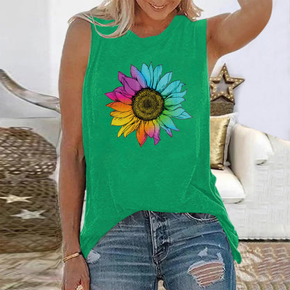 Camiseta sin mangas informal holgada de verano con estampado floral vintage para mujer