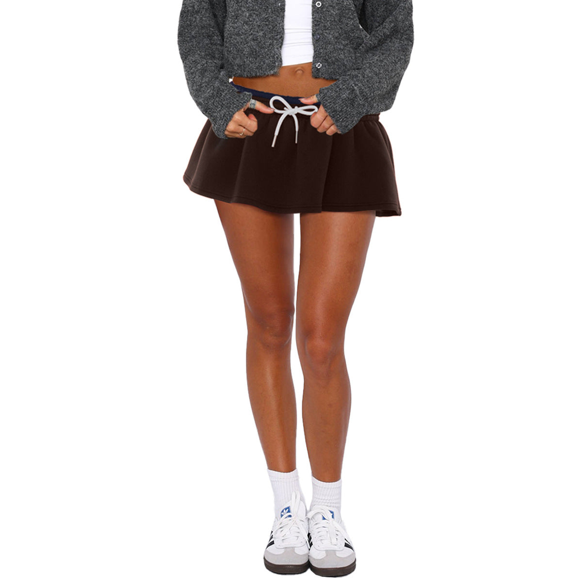 Women Fashion Casual Solid Color Low-Waist Drawstring Skirt