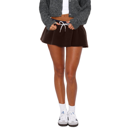 Women Fashion Casual Solid Color Low-Waist Drawstring Skirt