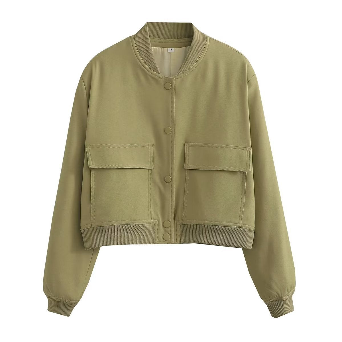 Chaqueta informal de manga larga con bolsillos de color liso a la moda para mujer