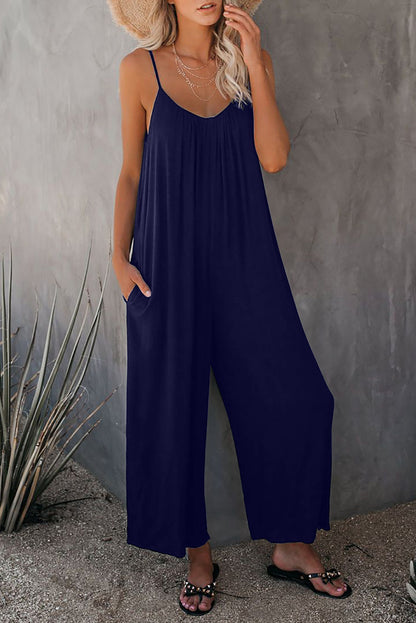 women Summer Solid Color Pocket Casual loose Jumpsuits