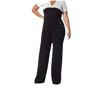 Women Fashion Casual High Waist Button Elastic Straight Pants