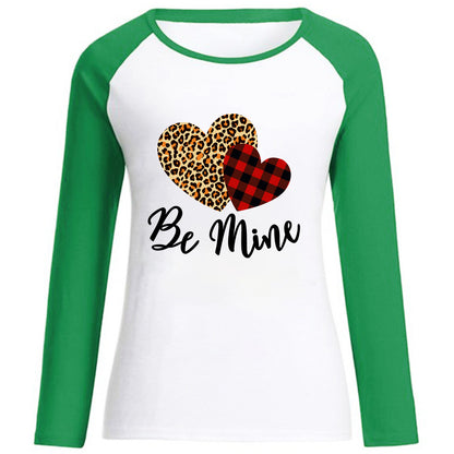 Camiseta informal de algodón con cuello redondo y manga larga para mujer, con estampado de letras de amor, para San Valentín