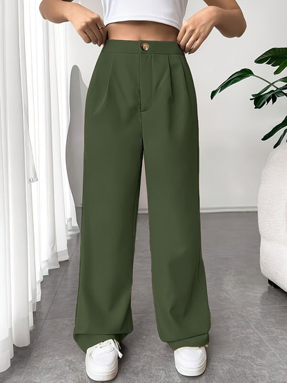 Pantalones rectos holgados con cintura alta y drapeados casuales a la moda para mujer