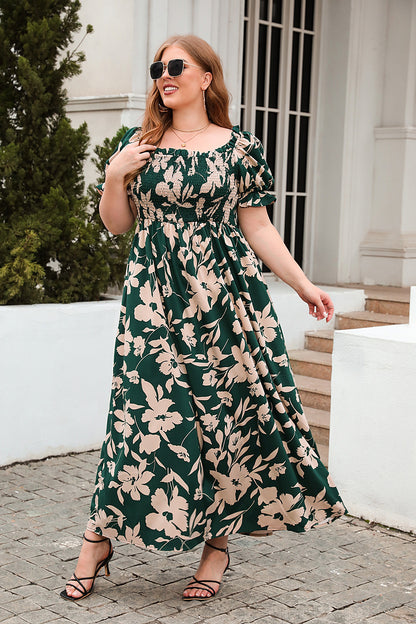 Women Fashion Casual Bohemian Floral Print Plus Size Dress