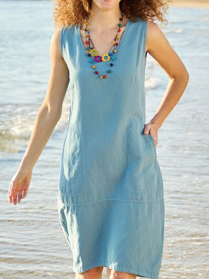 Vestido informal de verano sin mangas de color liso para mujer