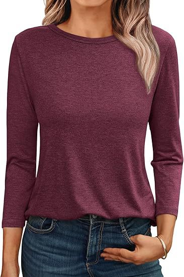 Camiseta informal holgada de manga larga con cuello redondo para mujer