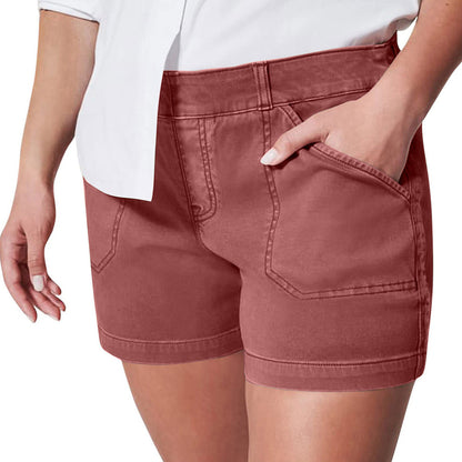 Women Fashion Casual High Waist Hip Elastic Twill Shorts