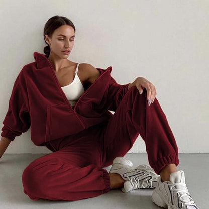 Women Tracksuit Casual 2 Pieces Set Zipper Hooded Sweatshirt And Long Pants Suit