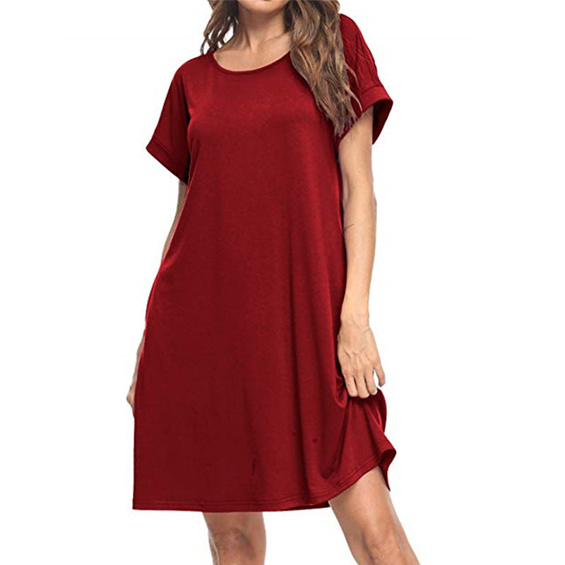 Vestido informal básico de verano de manga corta en color liso para mujer