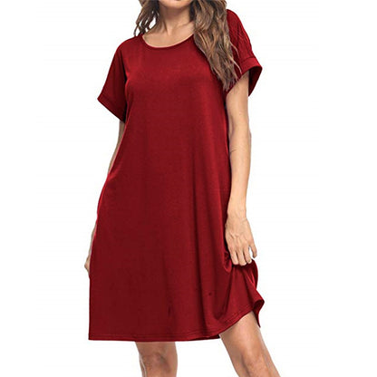 Vestido informal básico de verano de manga corta en color liso para mujer