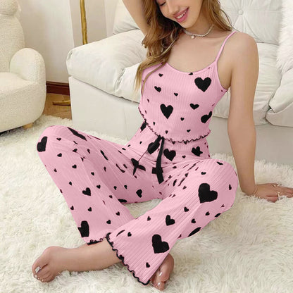 Conjunto de pijama de dos piezas con tirantes finos y pantalones holgados para mujer