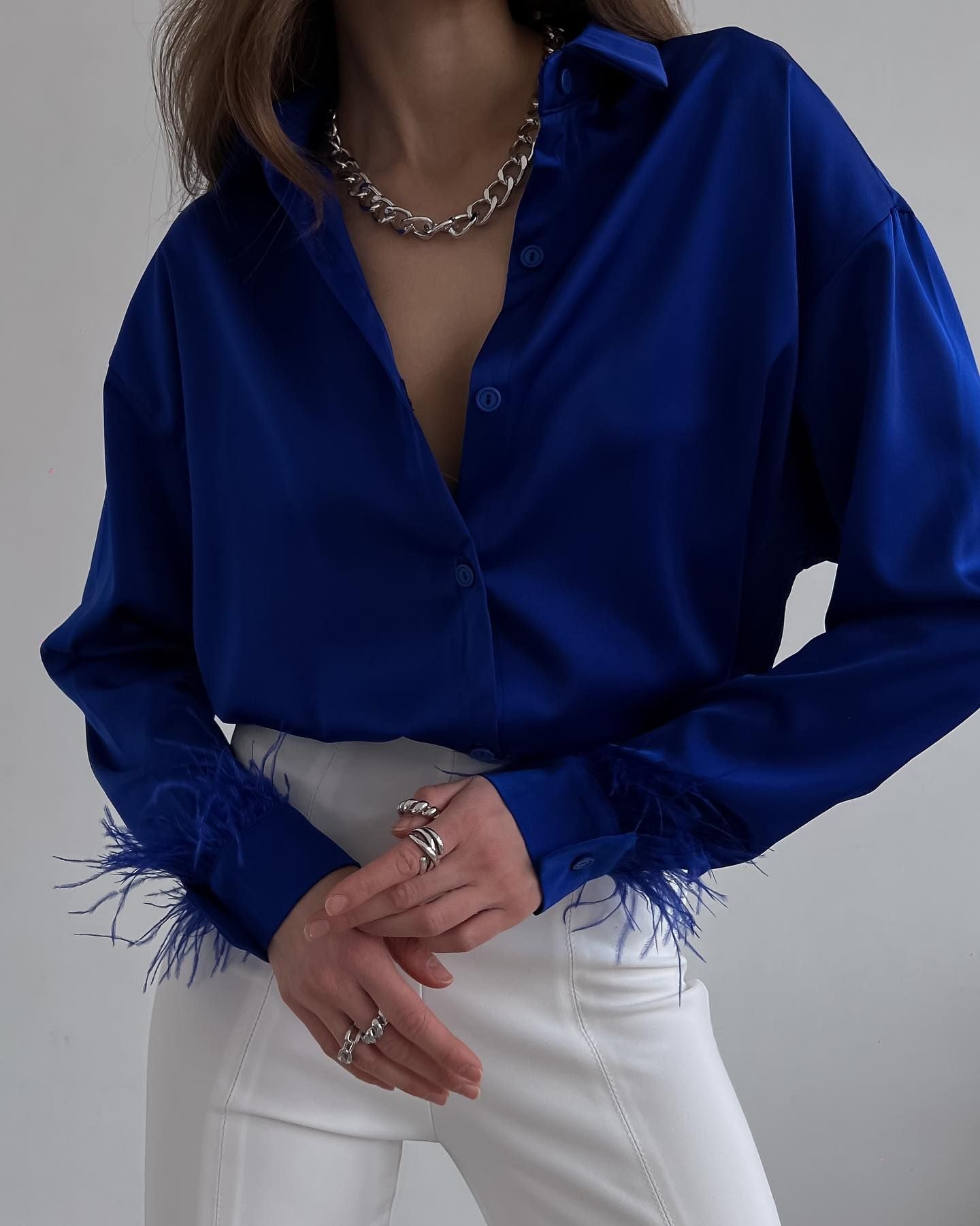 Blusa informal de seda helada de color liso con costuras de plumas para mujer, manga larga, solapa y botonadura sencilla