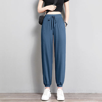 Ice Silk Sports Pants Women Student Loose Summer Thin Casual Jogger Pants