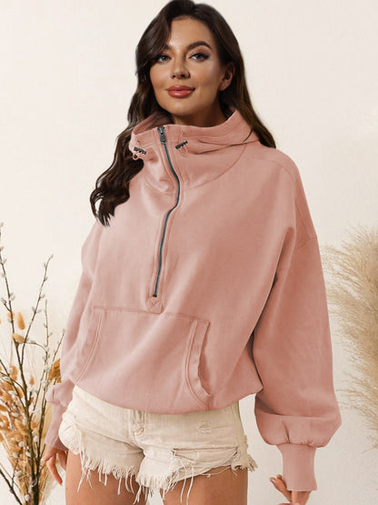 Sudadera informal de cuello alto con cremallera y color liso para mujer