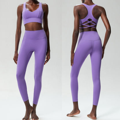 Conjunto de dos piezas deportivo informal de color liso para mujer, de secado rápido, con top y pantalones ajustados
