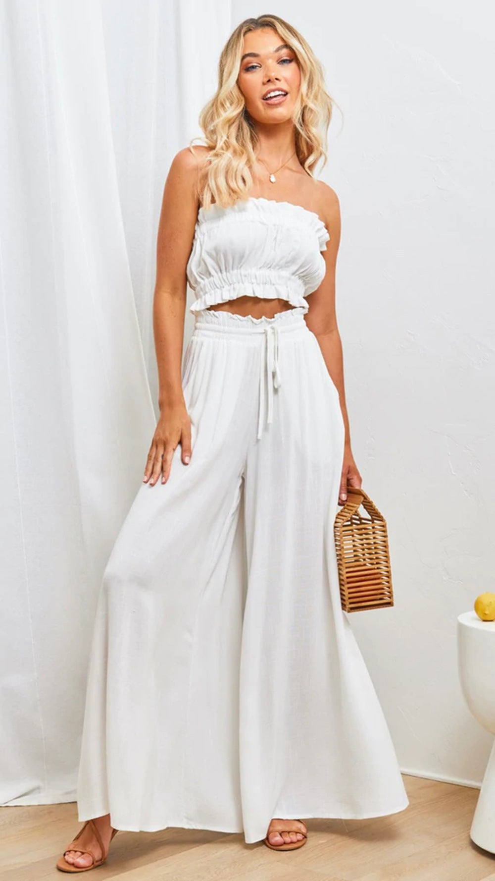Summer Women Casual Loose Drawstring Wide Leg Pants