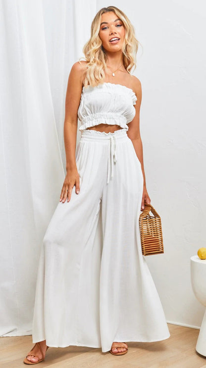 Summer Women Casual Loose Drawstring Wide Leg Pants