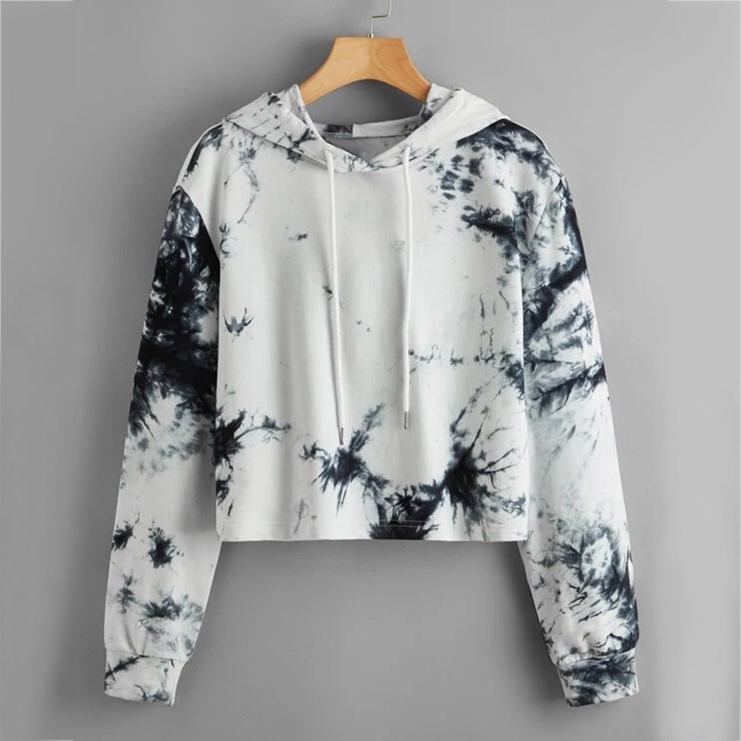 Sudadera corta informal con estampado tie-dye de manga larga para mujer