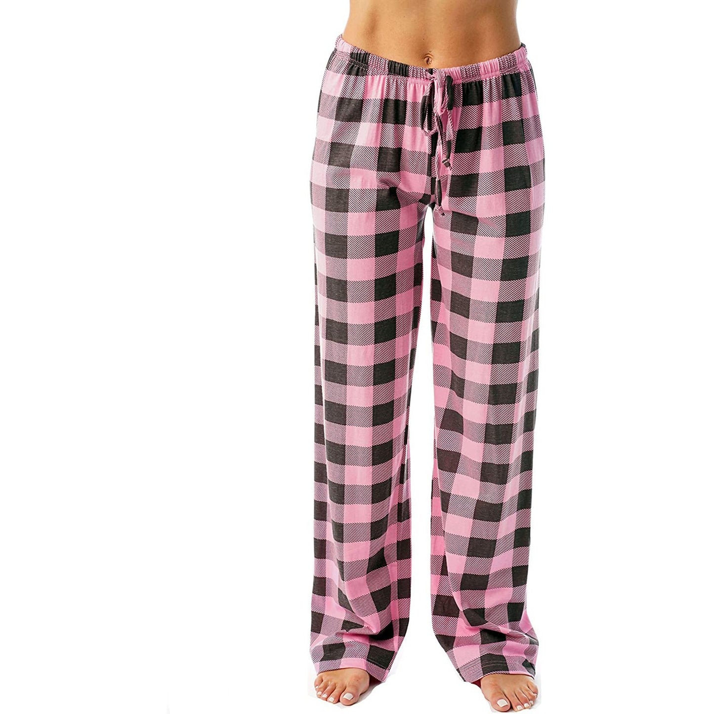 Women Casual Cozy Drawstring Plaid Printed Pants