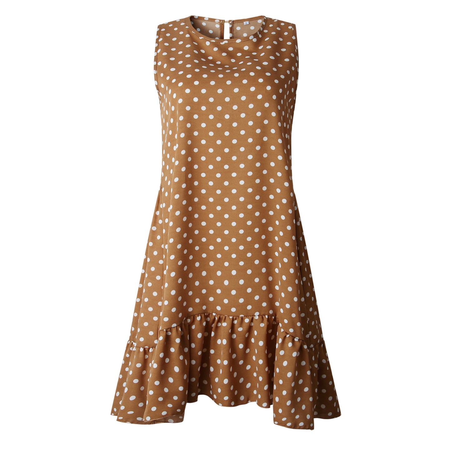 Women Bohemian Summer Polka Dot Sleeveless Ruffled Beach Mini Casual Sundress Fashion Dress