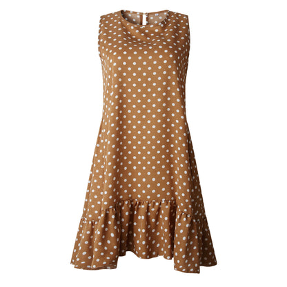 Women Bohemian Summer Polka Dot Sleeveless Ruffled Beach Mini Casual Sundress Fashion Dress