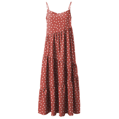 Women Casual Sleeveless Summer Loose Ruffled Solid Color Dress