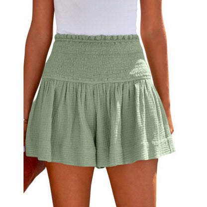 Women Casual Cotton And Linen Solid Color High Waist Pleated Shorts
