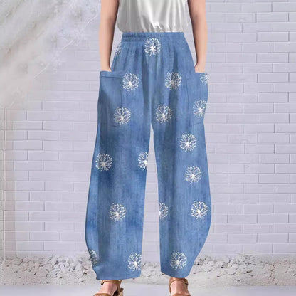 Women Casual Printed Pocket Loose Pants